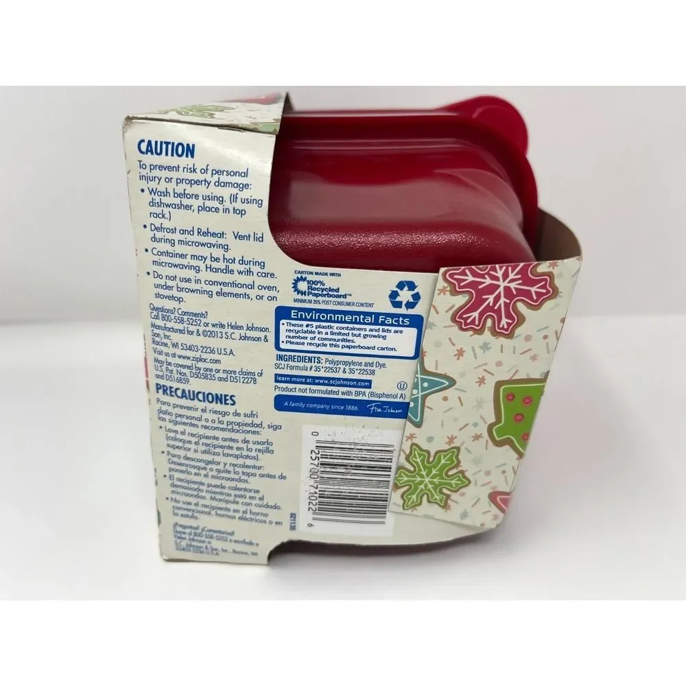 5 pk Ziploc Medium Square Containers RED WHITE Limited Edition Holiday NOS